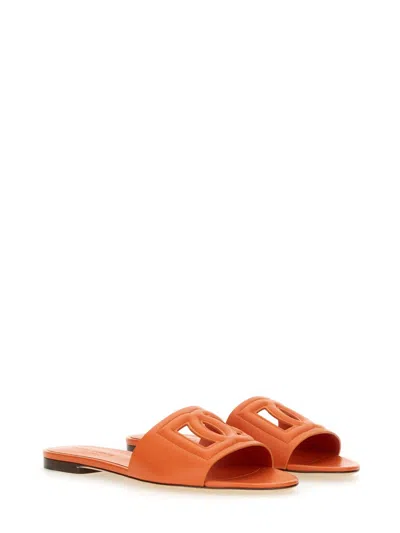Dolce & Gabbana Dg Logo Leather Flat Sandals