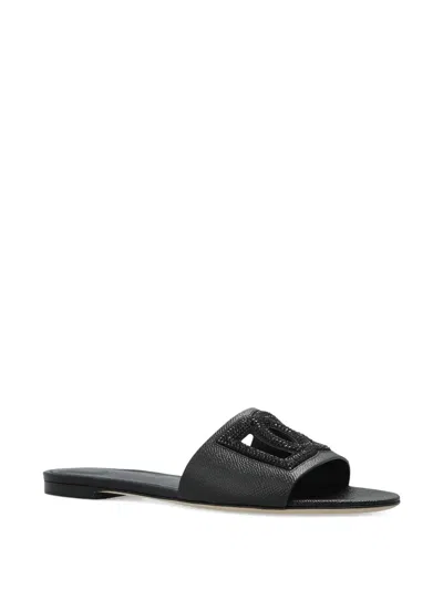 Dolce & Gabbana Dg Logo Leather Flat Sandals In Black