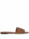 Dolce & Gabbana Dg Logo Leather Flat Sandals In Brown