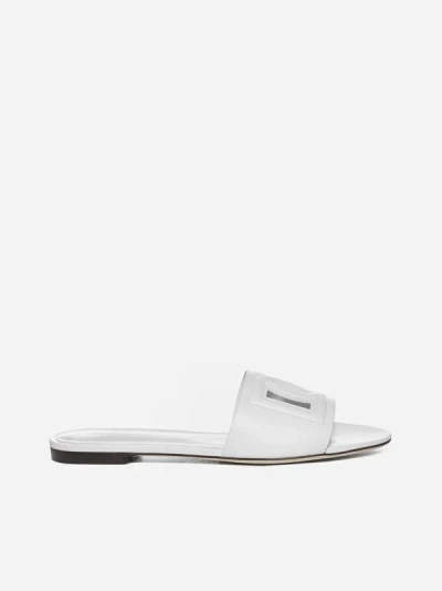 Dolce & Gabbana Dg  White Leather Sandals With Logo