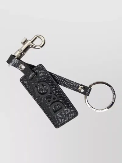 Dolce & Gabbana Dg Logo Leather Keyring Silver Metal In Black