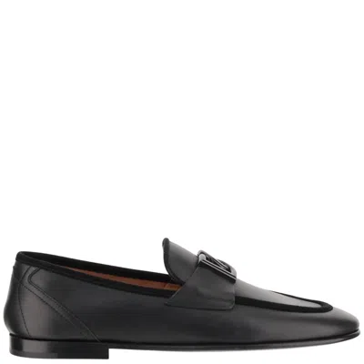 Dolce & Gabbana Dg Logo Leather Loafers In Black