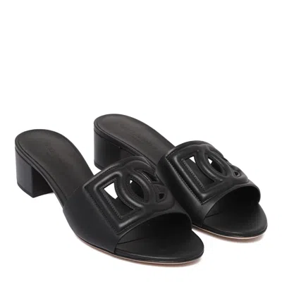 Dolce & Gabbana Dg Logo Leather Mules In Black