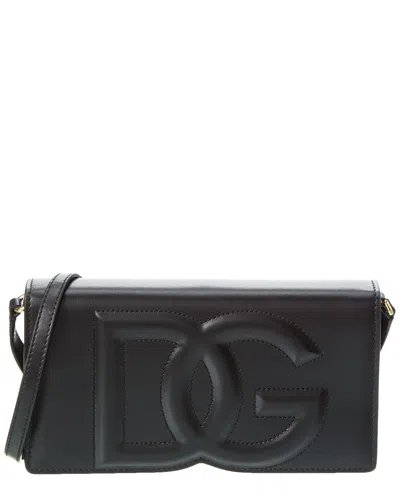 Dolce & Gabbana Dg Logo Leather Phone Bag In Black