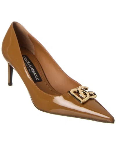 Dolce & Gabbana Dg Logo Leather Pump In Brown