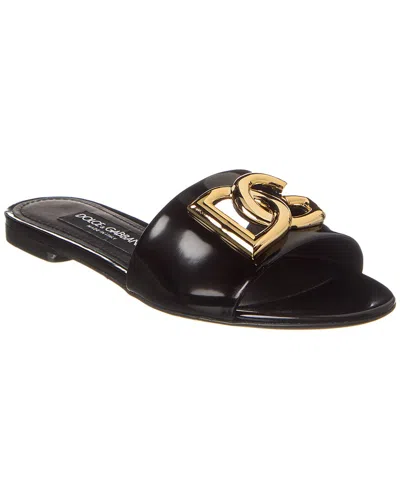 Dolce & Gabbana Dg Logo Leather Sandal In Black