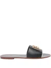 Dolce & Gabbana Flat Leather Slide Sandals With Front Embellishment In Black