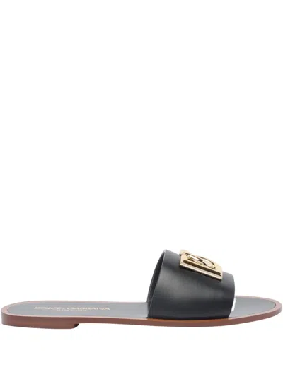 DOLCE & GABBANA DG-LOGO LEATHER SANDALS