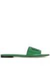 Dolce & Gabbana Calfskin Sliders With Dg Logo In Green