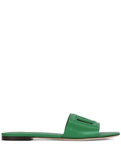 DOLCE & GABBANA DG LOGO LEATHER SLIDES