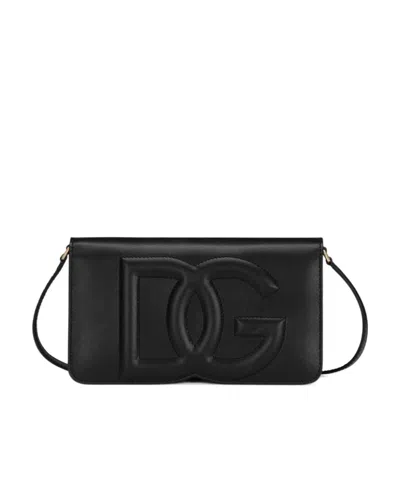 Dolce & Gabbana Dg-logo Leather Shoulder Bag In Black