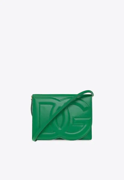 Dolce & Gabbana Dg Logo Leather Shoulder Bag In Green