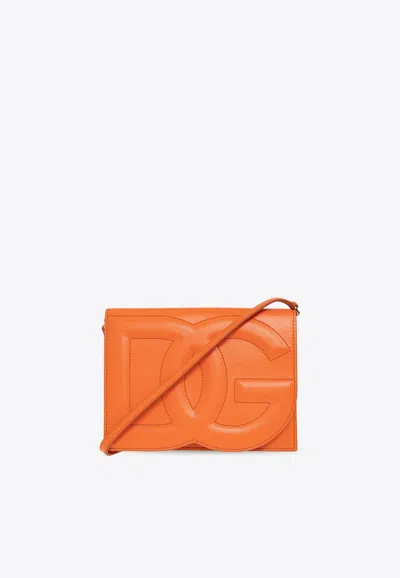 Dolce & Gabbana Dg Logo Leather Shoulder Bag In Orange