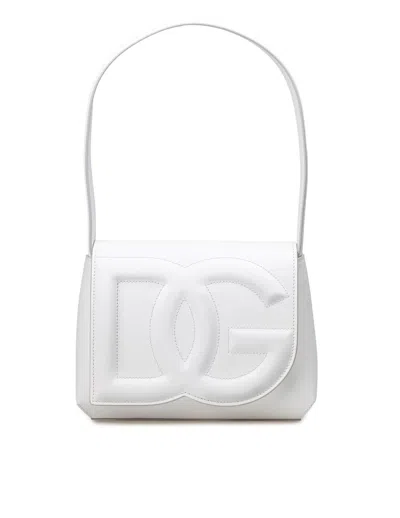 Dolce & Gabbana Logo-embossed Leather Shoulder Bag In White
