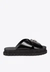 Dolce & Gabbana Dg Logo Leather Slides In Black