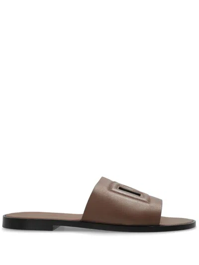 DOLCE & GABBANA DG LOGO LEATHER SLIDES