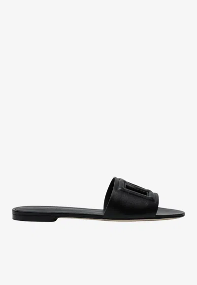 Dolce & Gabbana Dg Logo Leather Slides In Multi