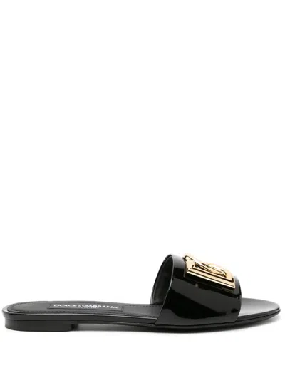 DOLCE & GABBANA DG-LOGO LEATHER SLIDES