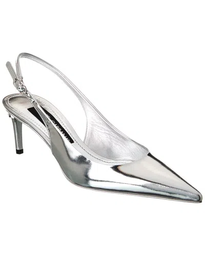 Dolce & Gabbana Dg Logo Leather Slingback Pump In Silver