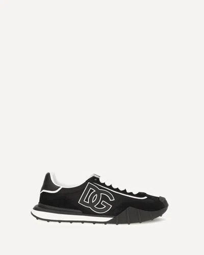 Dolce & Gabbana Dg Athletic Leather And Nylon Sneakers With Dg Monogram In Black