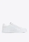 Dolce & Gabbana Women Portofino Low-top Leather Sneakers With Lateral Monogram In White