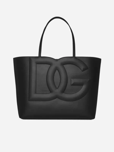 Dolce & Gabbana Dg Leather Tote Bag In Black