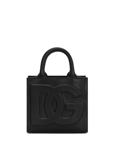 Dolce & Gabbana Dg Logo Leather Tote Bag In Black