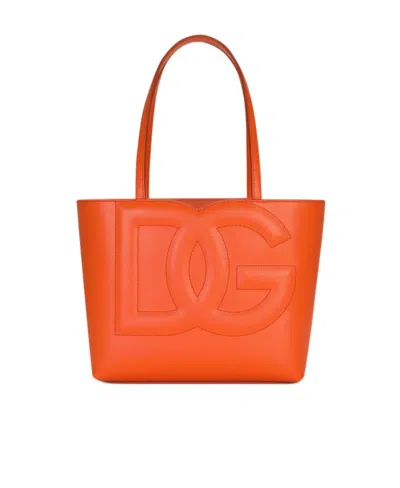 Dolce & Gabbana Dg Logo Leather Tote Bag In Orange