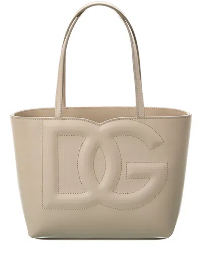 Dolce & Gabbana Dg Logo Leather Tote Bag In Beige