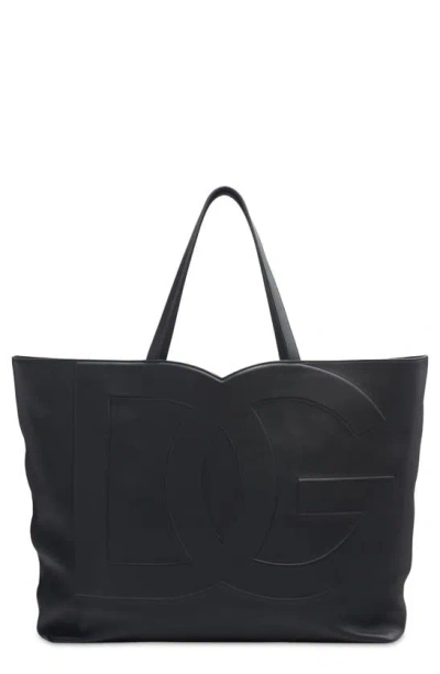 Dolce & Gabbana Dg Logo Leather Tote In Nero