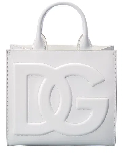 Dolce & Gabbana Dg Logo Leather Tote In White