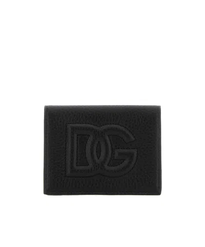 Dolce & Gabbana Dg Logo Leather Wallet In Black