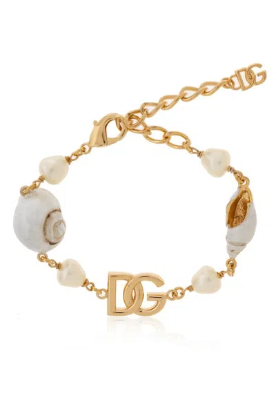 Dolce & Gabbana Dg Logo Lettering Shell Bracelet In Gold