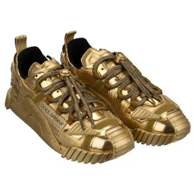 Pre-owned Dolce & Gabbana Dg Logo Low-top Lace Men Sneaker Shoes Ns1 Gold