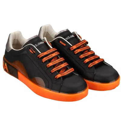 Pre-owned Dolce & Gabbana Dg Logo Man Sneaker Shoes Portofino Black Neon Orange Silver