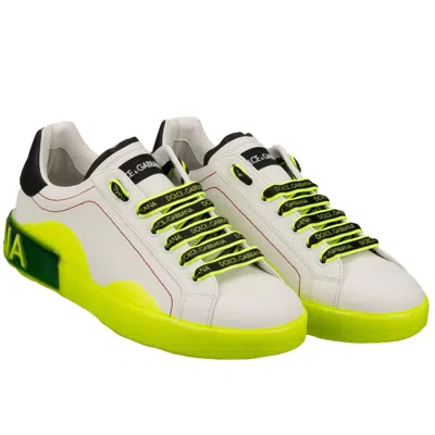 Pre-owned Dolce & Gabbana Dg Logo Man Sneaker Shoes Portofino White Neon Yellow Black