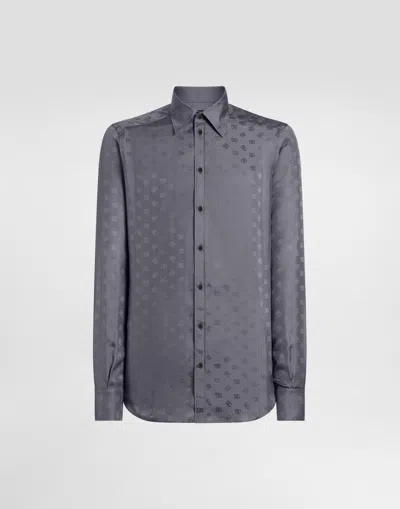 Dolce & Gabbana Dg Logo Martini Shirt In Jacquard In Gray