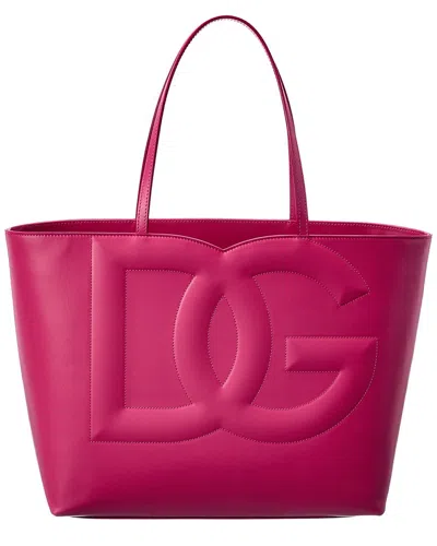 Dolce & Gabbana Dg Logo Medium Leather Tote In Purple