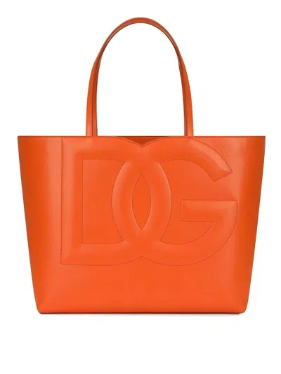 Dolce & Gabbana Dg Logo Medium Shopping Bag In Orange