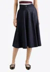 Dolce & Gabbana Denim Calf-length Circle Skirt With Dg Logo Pin In Blue