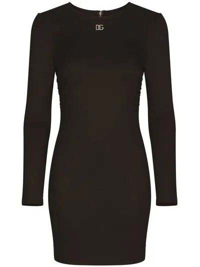 Dolce & Gabbana Dg Logo Plaque Mini Dress In Black