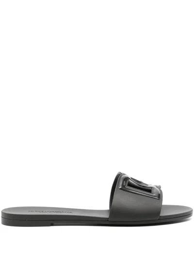Dolce & Gabbana Dg Logo Mini Sandals With Embossed Detail In Black