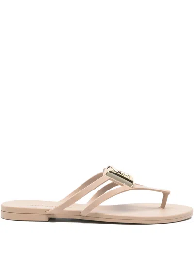 Dolce & Gabbana Dg Logo Mini Sandals With Rubber Sole In Neutral