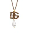 Dolce & Gabbana Faux-pearl Dg Logo Pendant Necklace In Gold