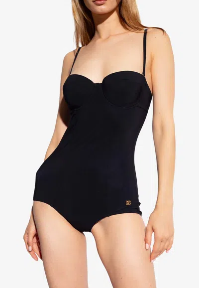 Dolce & Gabbana Dg Logo One-piece Swimsuit In Black