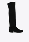 Dolce & Gabbana Dg Logo Over-the-knee Suede Boots In Black