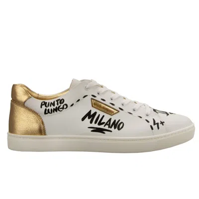 Pre-owned Dolce & Gabbana Dg Logo Painted Low Top Sneaker Shoes London White Gold
