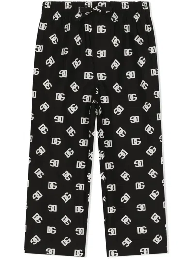 Dolce & Gabbana Kids' Logo-print Drawstring Trousers In Black