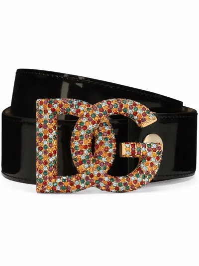 Dolce & Gabbana Calf Leather Logo-buckle Belt In Black