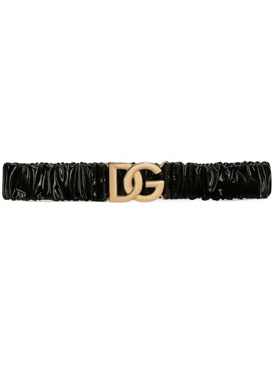 DOLCE & GABBANA DG-LOGO PATENT LEATHER BELT